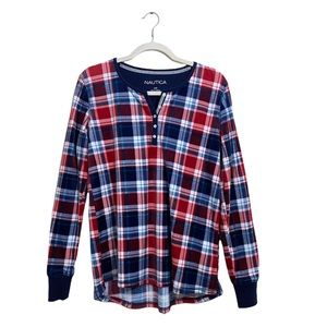 NAUTICA Women's Tartan Plaid Sleep Shirt PJ Top S